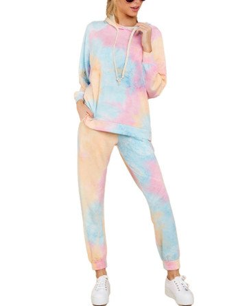 Women's Tie Dye Hoodie With Jogger Pants Pajama Set