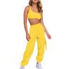 Women's Crop Top Cargo Jogger Pants Two Piece Set Yellow