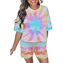 Women's Tie Dye Casual Tee And Shorts Pajamas Set Sleepwear