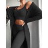 Womens Sexy 3 Piece Outfits Fuzzy Cardigan Crop Top Long Pants Set Loungewear