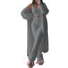 Womens Sexy 3 Piece Outfits Fuzzy Cardigan Crop Top Long Pants Set Loungewear