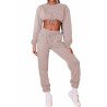Solid Crop Top Jogger Sweatpants Tracksuit Set