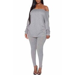 Off Shoulder Long Sleeve Twist Back Bodycon Pants Casual Outfits