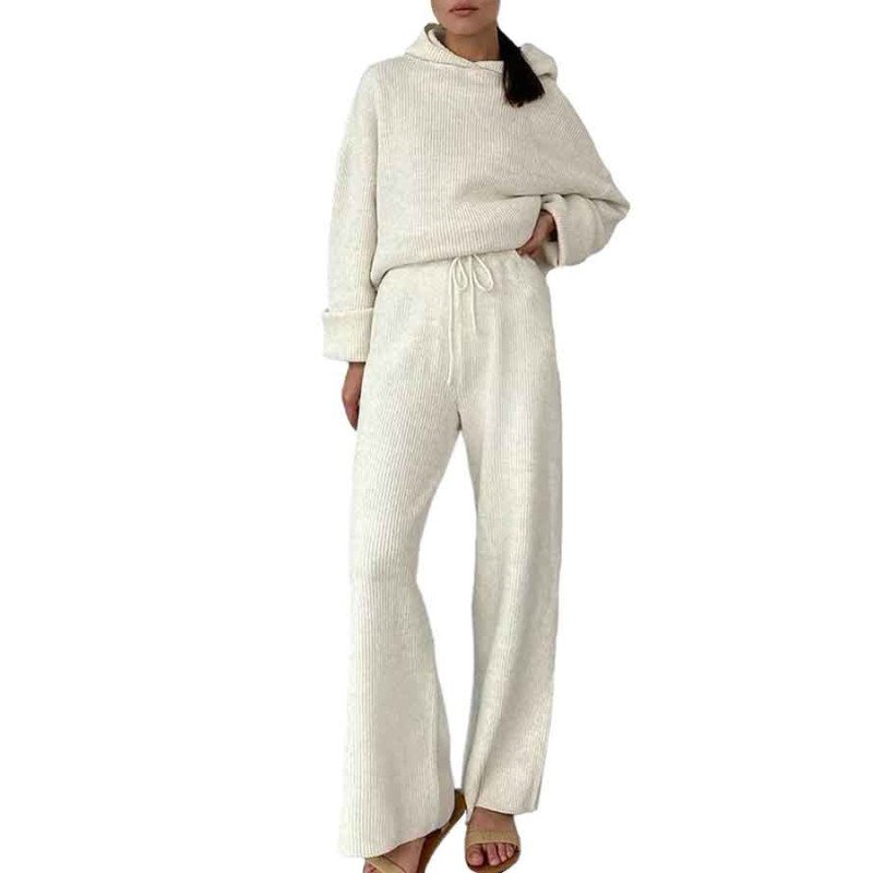 Ribbed Two Piece Outfits Oversized Hoodie Wide Leg Pants Loungewear Set