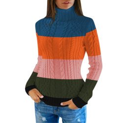 Women's Chunky Knit Long Sleeve Turtleneck Pullover Sweater