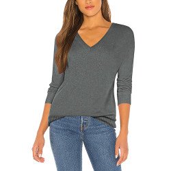 Women's Striped Thin Knit V Neck Sweater