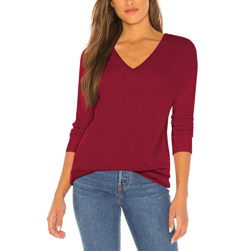 Women's Striped Thin Knit V Neck Sweater