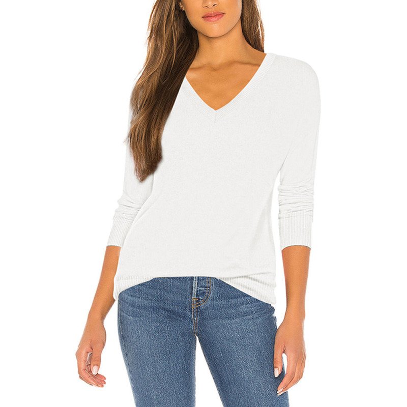 Women's Striped Thin Knit V Neck Sweater