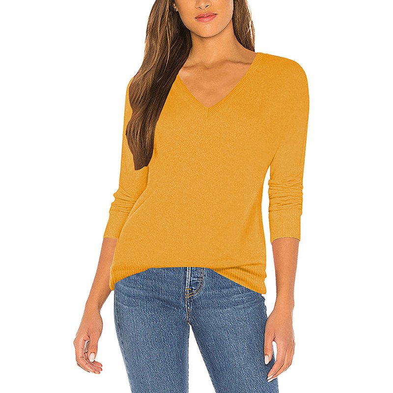 Women's Striped Thin Knit V Neck Sweater