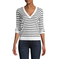 Striped Slim-fit Deep V Neck Pullover Sweater