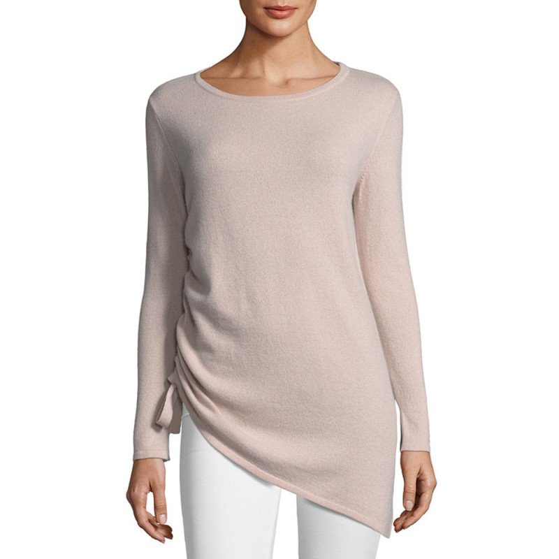 Women's Sheer Knit Inclined Hem Scoop Neck Sweater
