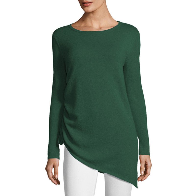 Women's Sheer Knit Inclined Hem Scoop Neck Sweater