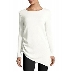 Women's Sheer Knit Inclined Hem Scoop Neck Sweater