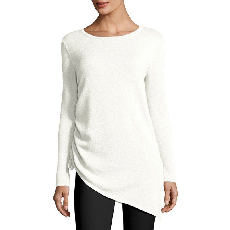 Women's Sheer Knit Inclined Hem Scoop Neck Sweater