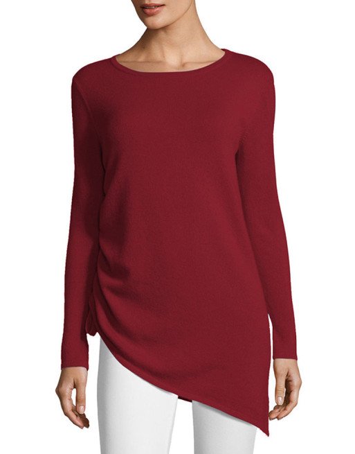 Women's Sheer Knit Inclined Hem Scoop Neck Sweater
