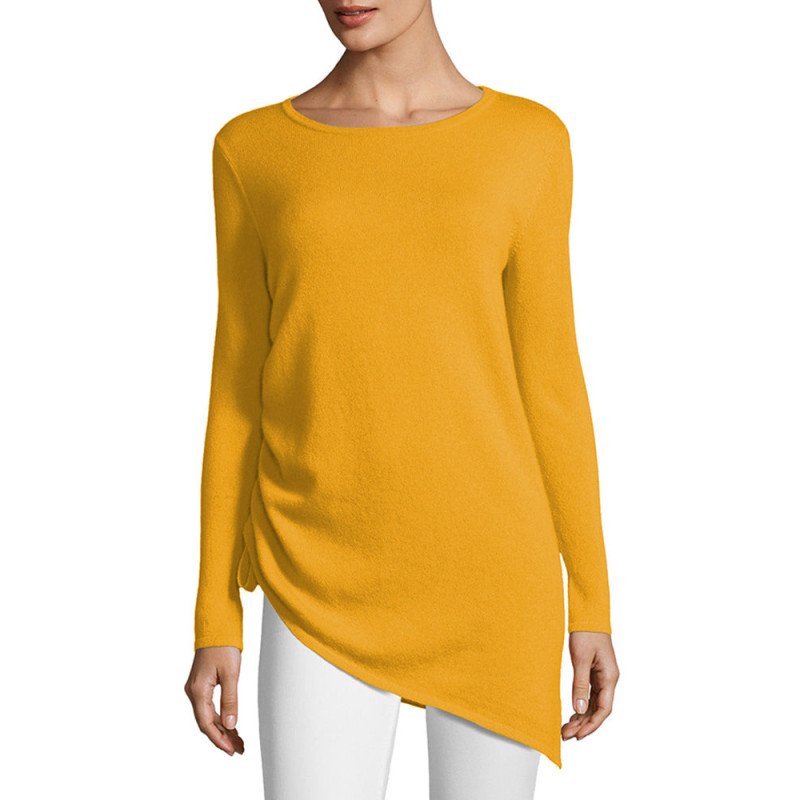 Women's Sheer Knit Inclined Hem Scoop Neck Sweater