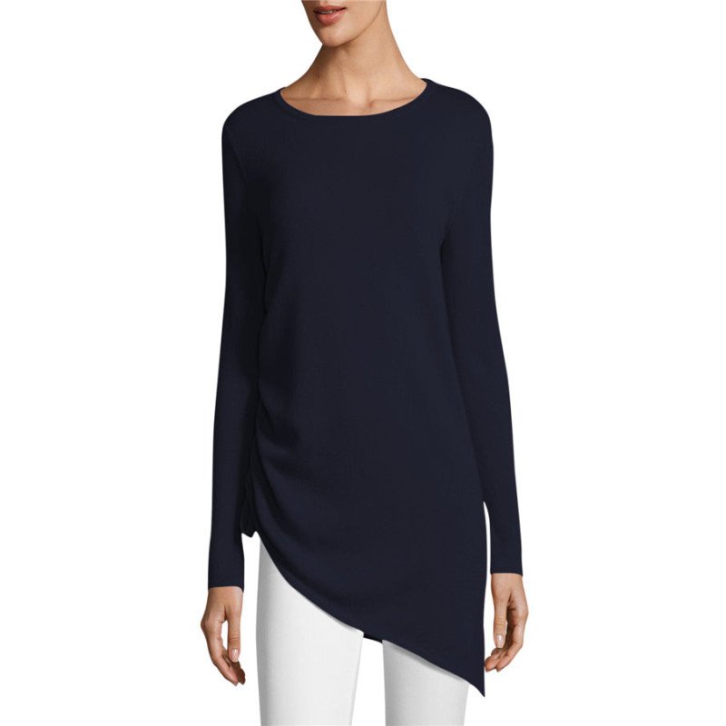 Women's Sheer Knit Inclined Hem Scoop Neck Sweater