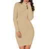 Women's Frilled Turtle Neck Mixed Knit Bodycon Sweater Dress