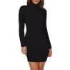 Women's Frilled Turtle Neck Mixed Knit Bodycon Sweater Dress