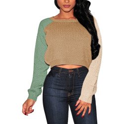 Women's Cropped Cable Knit Raglan Sleeve Sweater