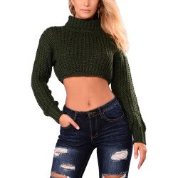 Women's Turtleneck Long Sleeve Knit Pullover Crop Sweater
