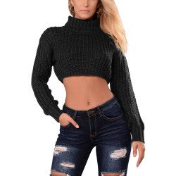 Women's Turtleneck Long Sleeve Knit Pullover Crop Sweater