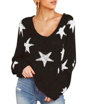 Batwing Sleeve Sweater Star Print Black