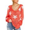 Crew Neck Sweater Star Print Coral