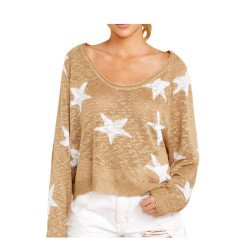 Raglan Sleeve Sweater Star Print Khaki