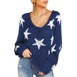 Star Print Knitted Pullover Sweater Navy Blue