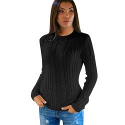 Women's Slim Twisted Cable Knit Crew Neck Sweater