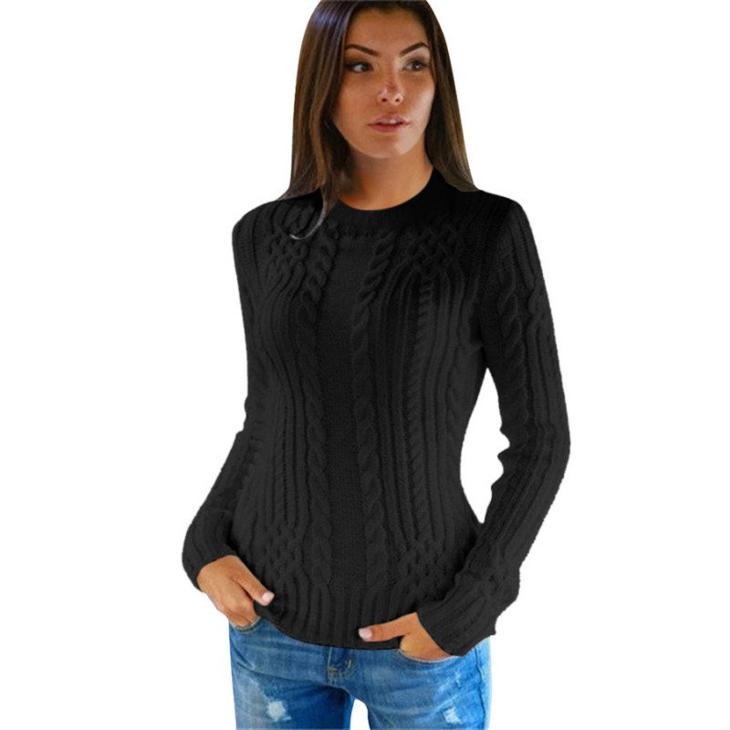 Women's Slim Twisted Cable Knit Crew Neck Sweater