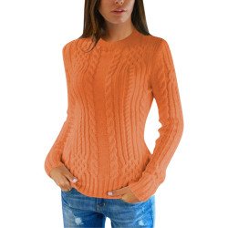 Women's Slim Twisted Cable Knit Crew Neck Sweater