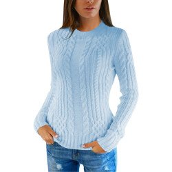 Women's Slim Twisted Cable Knit Crew Neck Sweater
