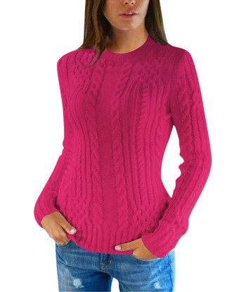 Women's Slim Twisted Cable Knit Crew Neck Sweater