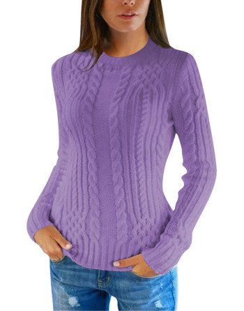 Women's Slim Twisted Cable Knit Crew Neck Sweater
