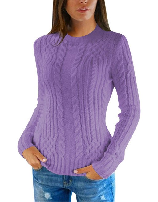 Women's Slim Twisted Cable Knit Crew Neck Sweater