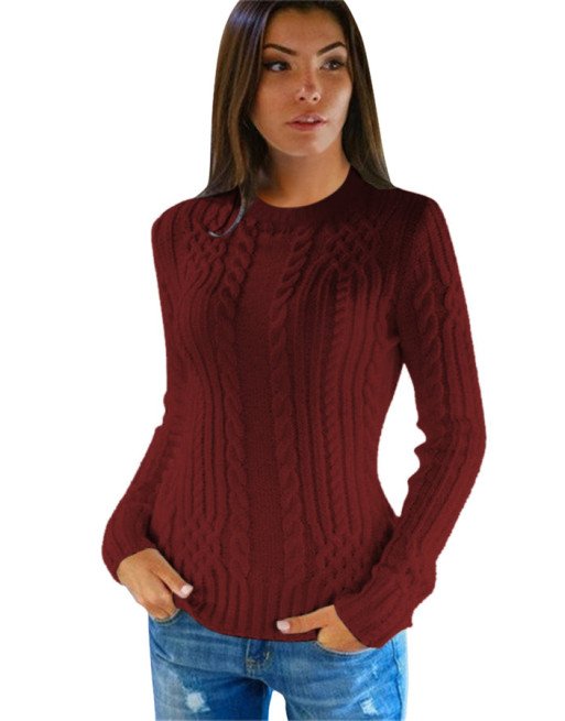 Women's Slim Twisted Cable Knit Crew Neck Sweater