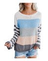Women's Striped Colorblock Drop Shoulder Light Weight Sweater