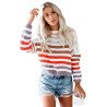 Women's Multi-color Stripes Ribbed Pullover Sweater