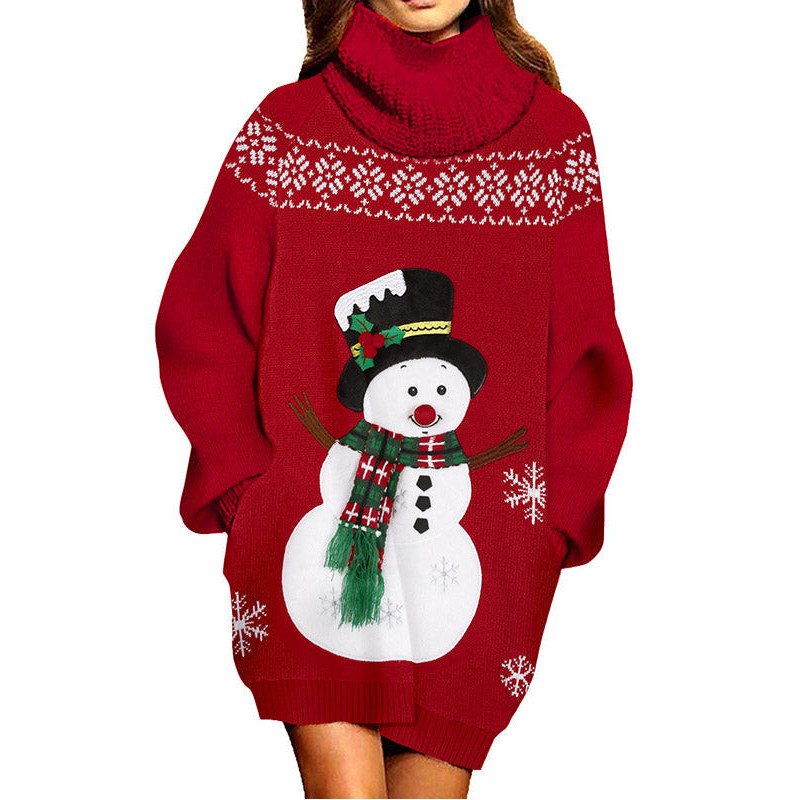 Women Baggy Christmas Print Oversized Pullover Sweater with Pockets