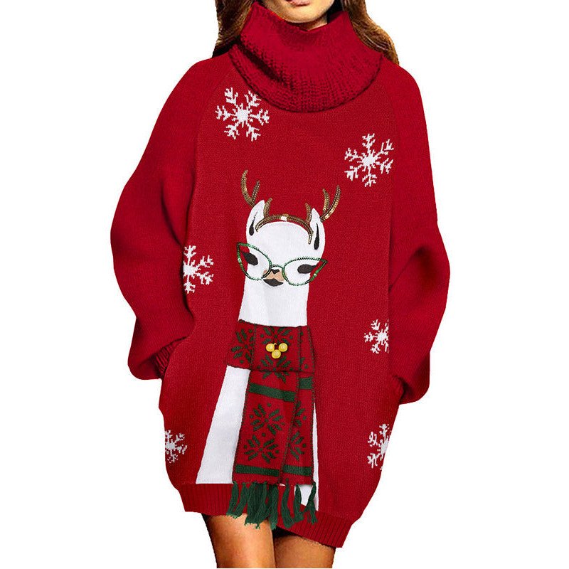 Women Baggy Christmas Print Oversized Pullover Sweater with Pockets