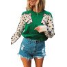 Casual Crew Neck Leopard Print Pullover Sweater Green