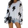 Knit Lightning Print Fringe Pullover Sweater White