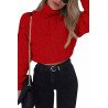 Long Sleeve High Neck Cable Knit Crop Sweater Red