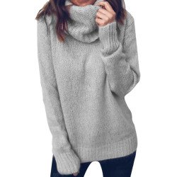 Solid Turtleneck Long Sleeve Sweater Grey