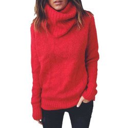 Solid Long Sleeve Pullover Sweater Red