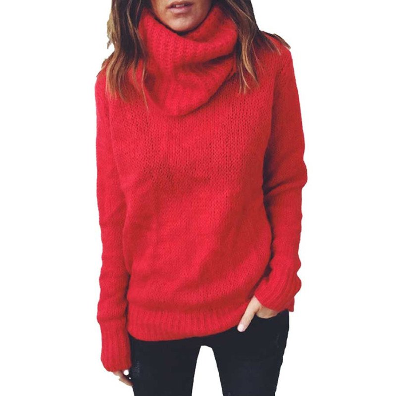 Solid Long Sleeve Pullover Sweater Red