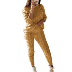 Casual Cable Knit Plus Size Two Piece Sweater Suit Ginger