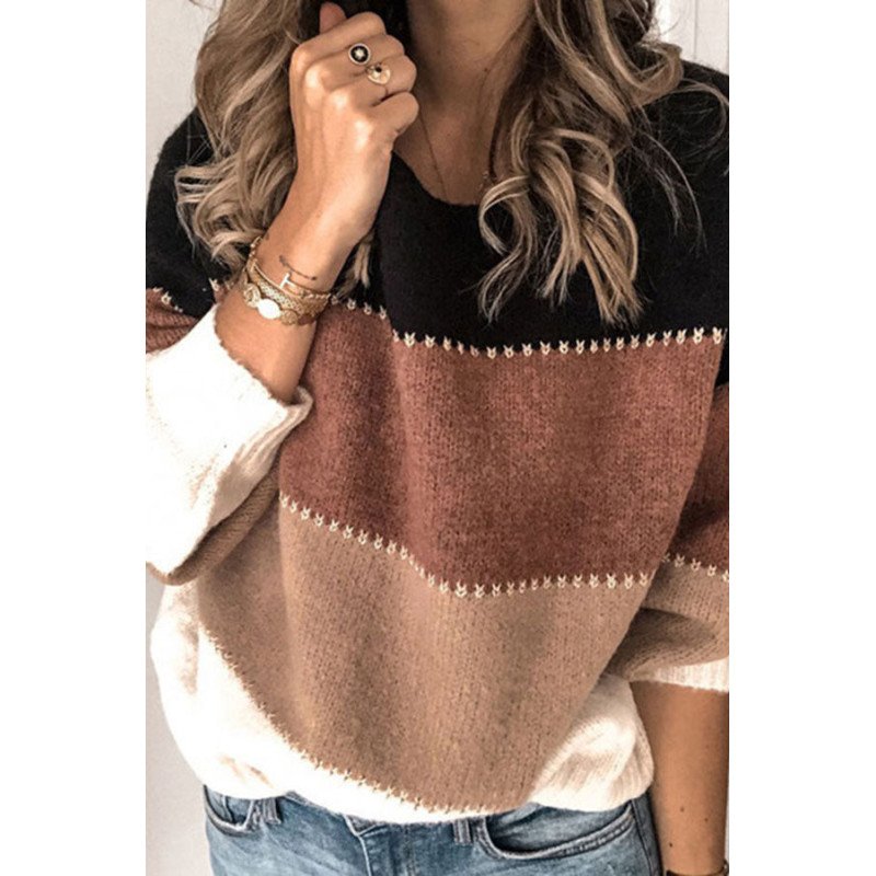 Color Block Long Sleeve Crew Neck Pullover Jumper Sweater